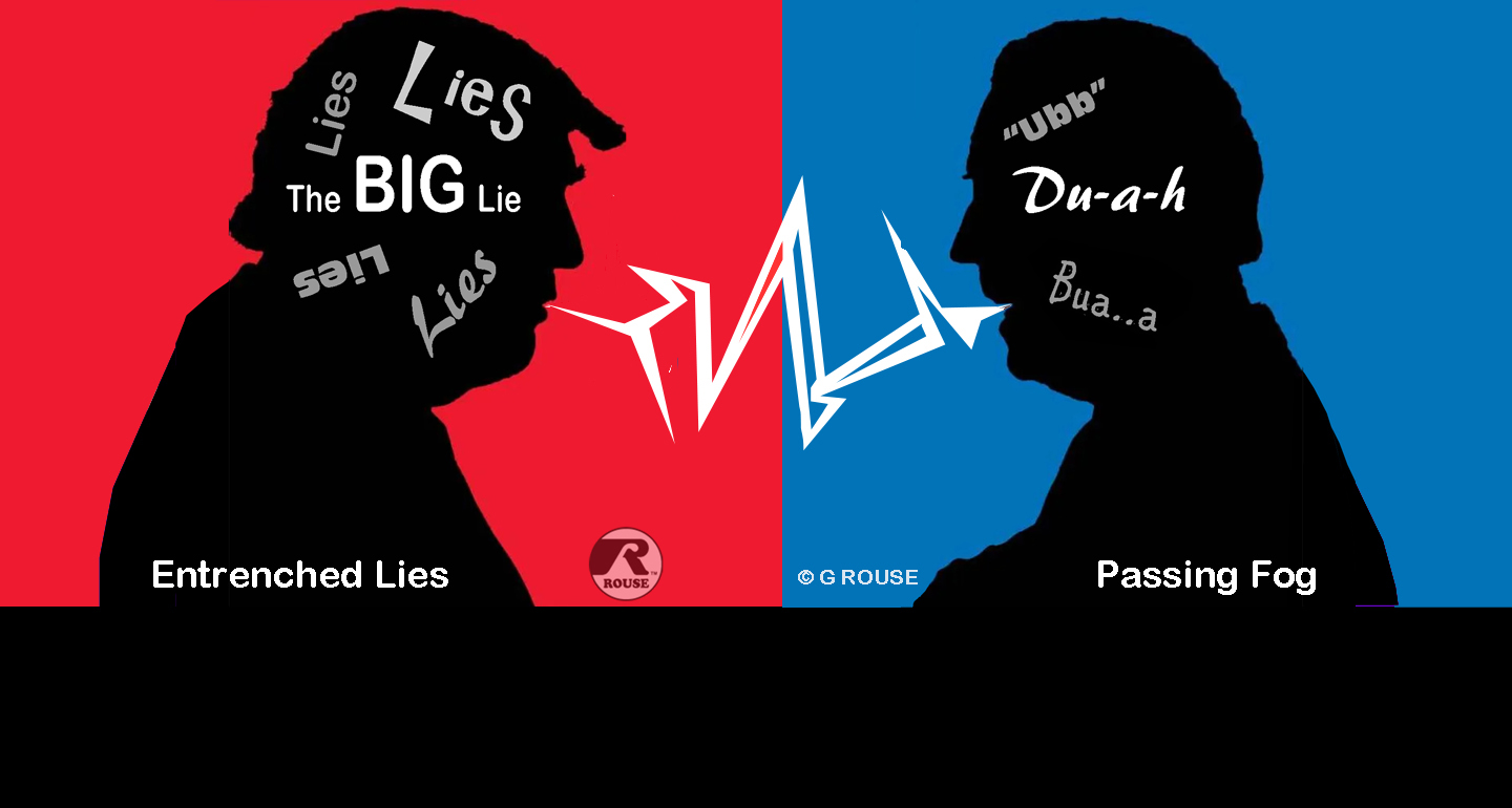 Illustration - Trump Entrenched Lies Versus Biden Passing Brain-Fog